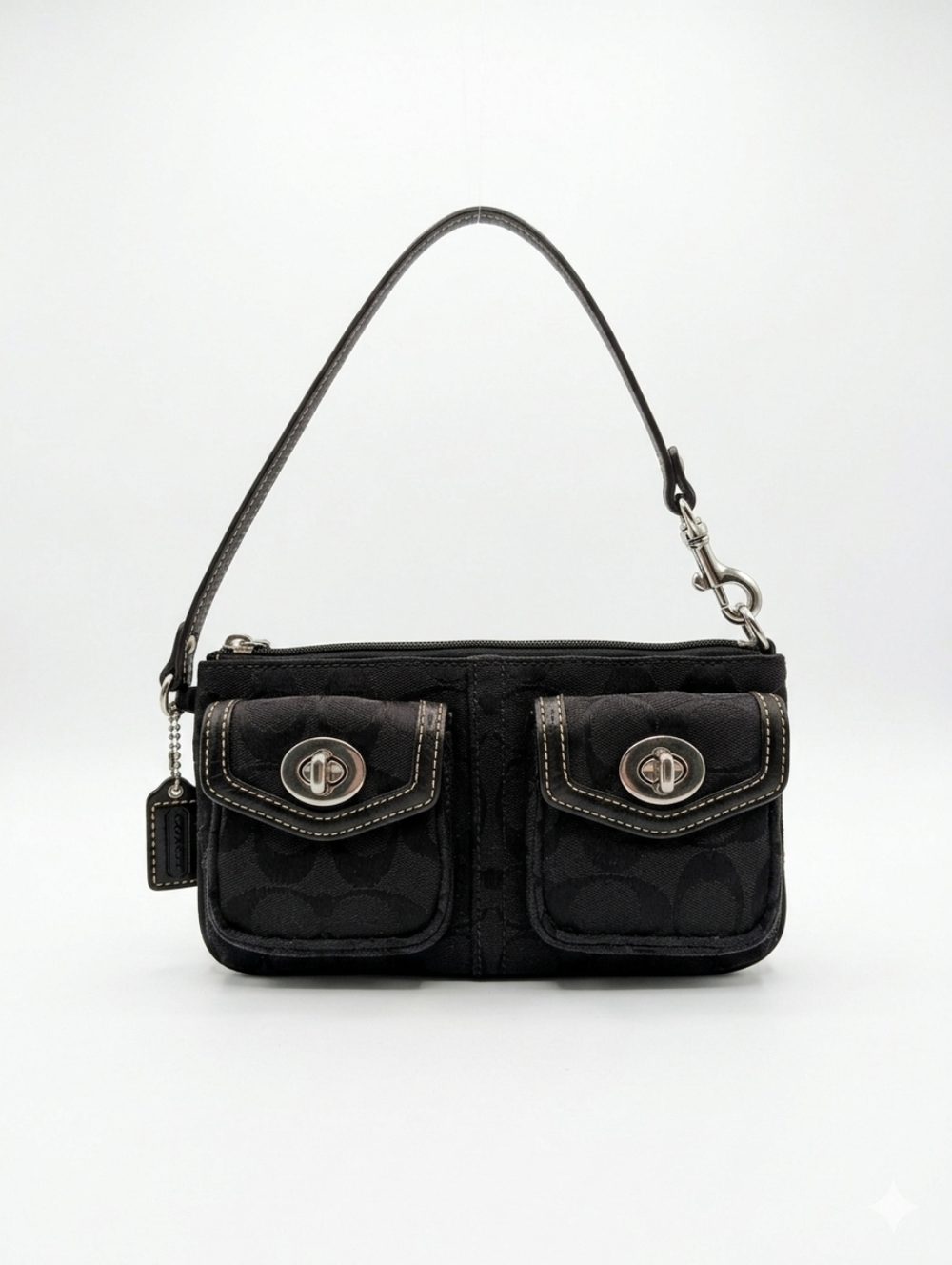 Coach Vintage, Y2K Legacy Sign. Canvas Double Pocket Turn-Lock Wristlet - EUC!